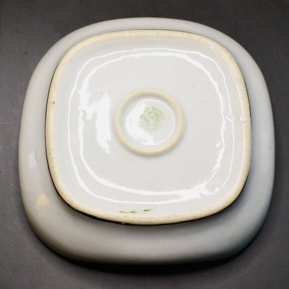 Antique Hand-Painted Nippon Square Dish Floral Ribbon Border Gold Trim Japan - Picture 6 of 7